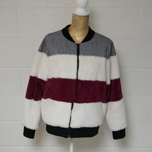 PINK PLATINUM FUR & HERRINGBONE BOMBER JACKET